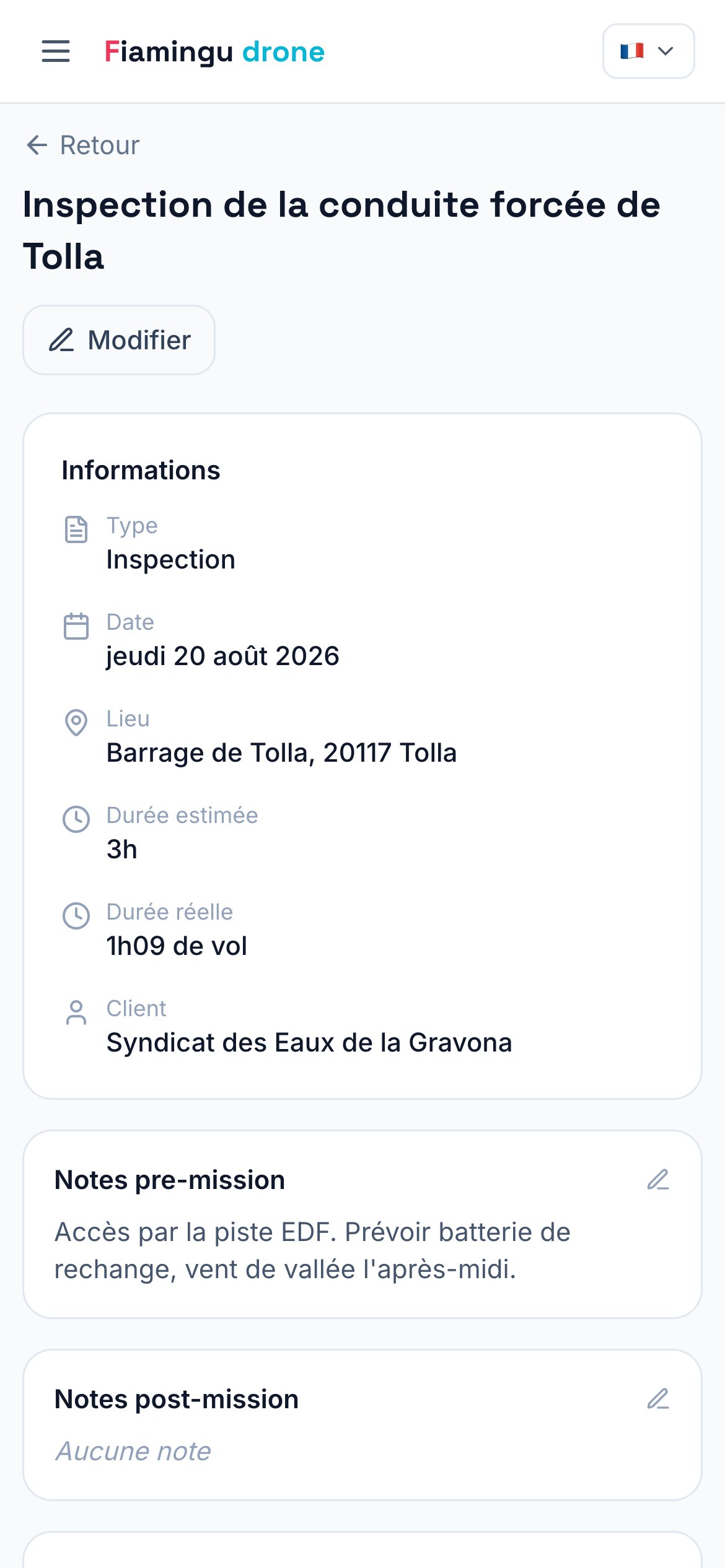 Fiche mission sur téléphone.
